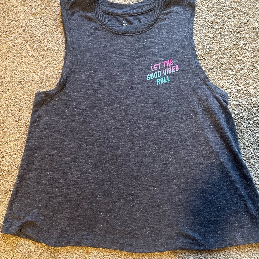 Old Navy Dark Gray Muscle Tee with Colorful Text
